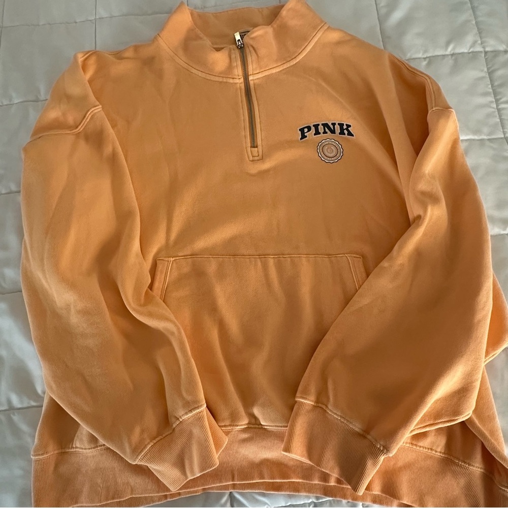 PINK Victoria's Secret Peach Quarter-Zip Pullover Sweatshirt Size XXL - Picture 2 of 9